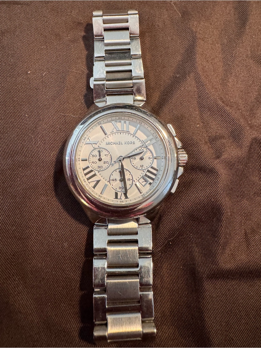 Michael Kors Silver-Tone Men's Chronograph Watch with Roman Dial